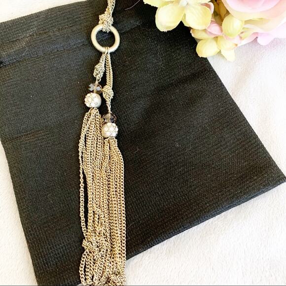 LOFT Gold Rhinestone Scatter Bead Lariat Necklace - Picture 2 of 4